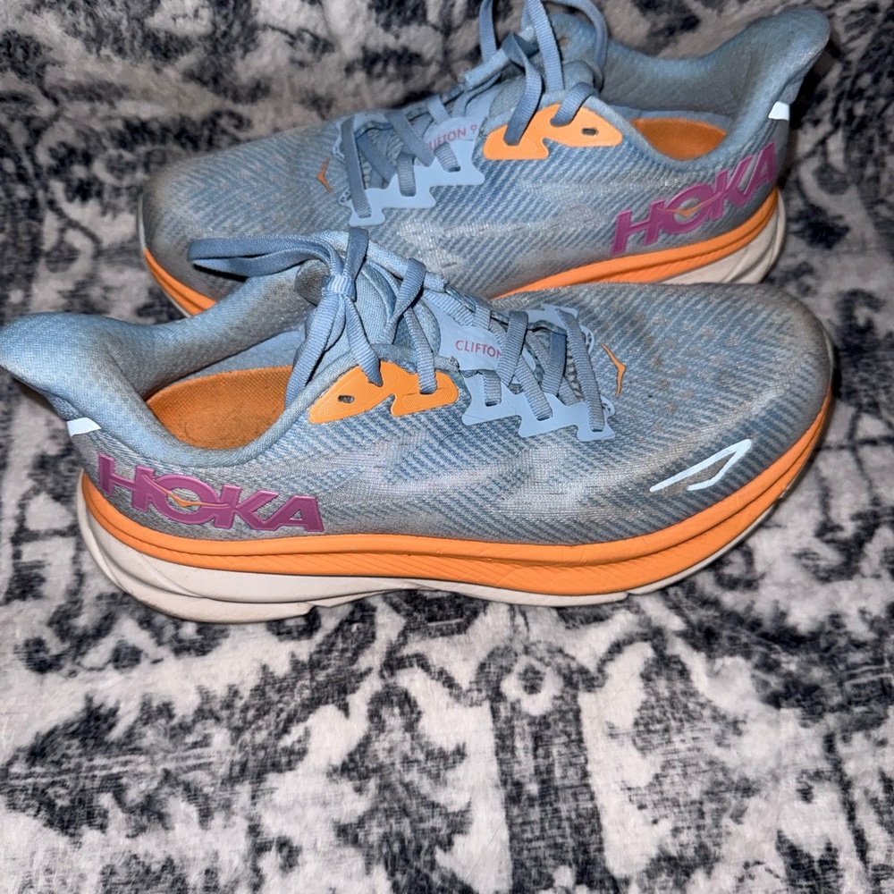 HOKA Women's Clifton Running Shoes - Light Blue with Orange